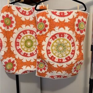 Studio D Orange White Boho Pillowcases Bold Accents 19.5”x25” approx